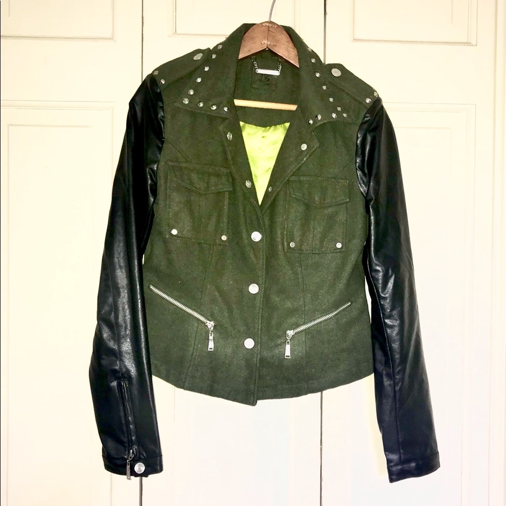 Rare L2 Faux Leather Jacket with Wool-Dark Olive